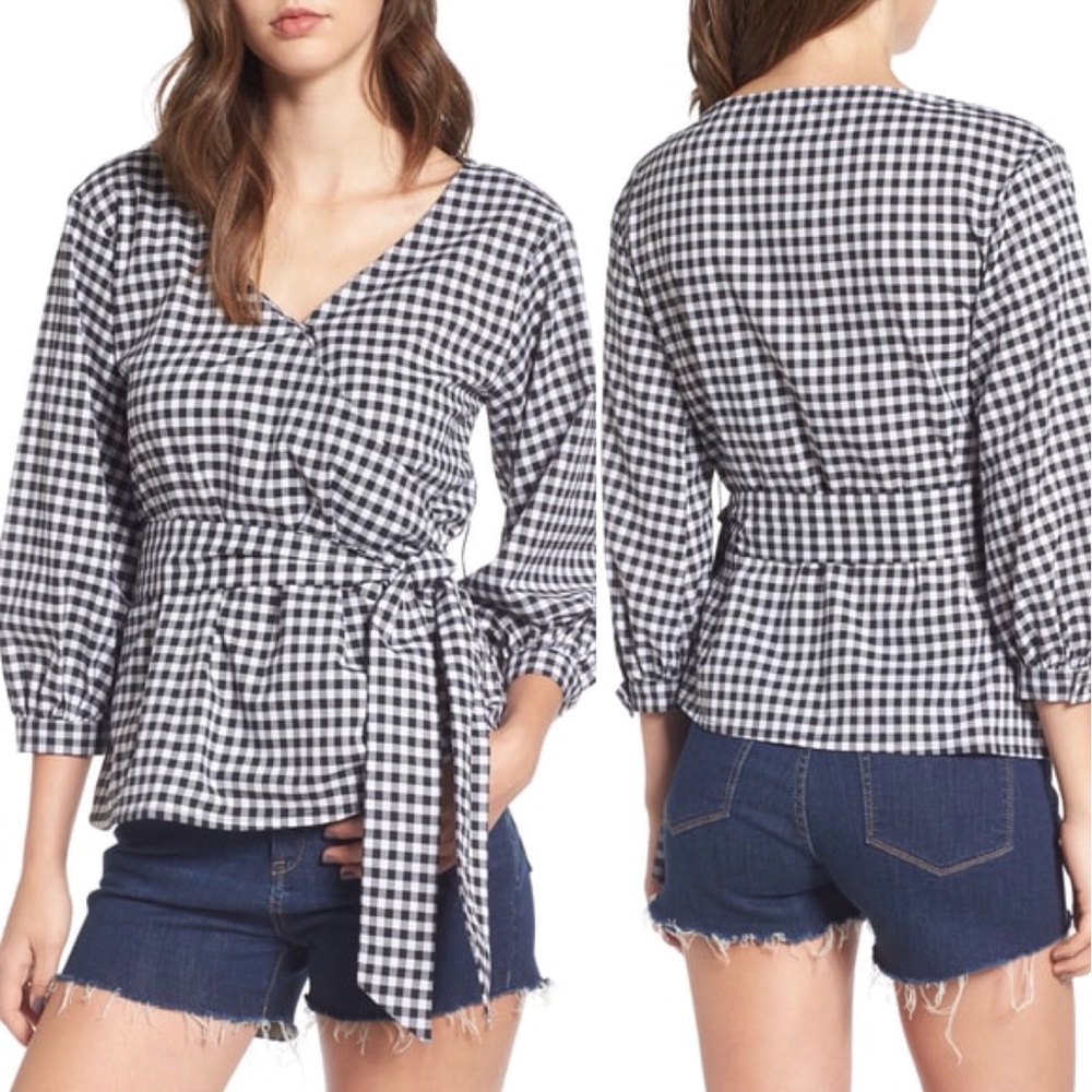 LOVEFIRE Classic Gingham Wrap Blouse M